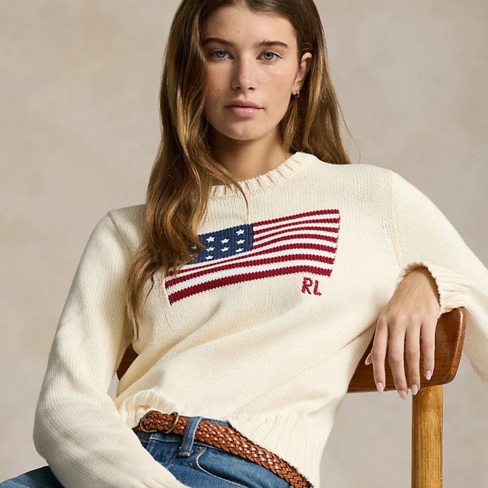 NWT Ralph Lauren Women’s Flag Cotton Crewneck Sweater (XL) - Picture 6 of 7
